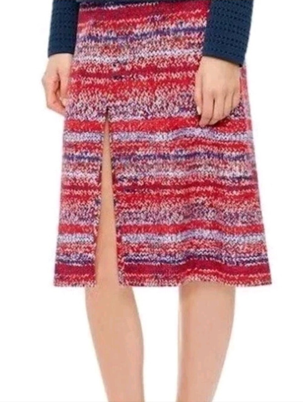 Tory Burch Brilliant Mouline Silk A-Line Midi Skirt Space Dye Red